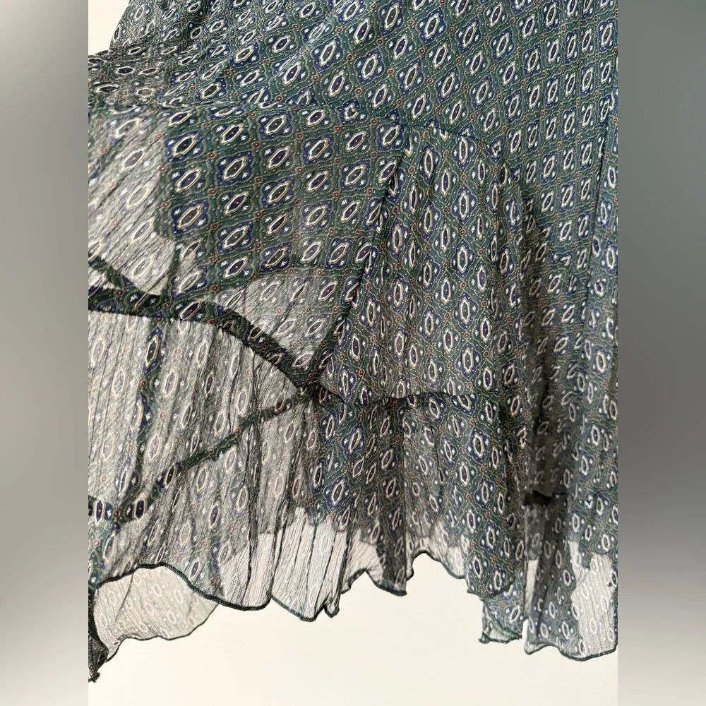 Vintage Y2K Sheer Asymmetrical Flowy Boho Printtd Top - Picture 8 of 14